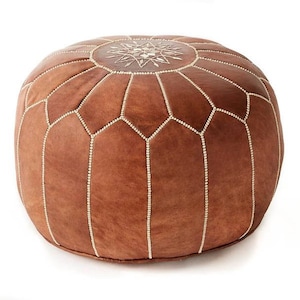 Moroccan Genuine Leather Ottoman fully stuffed by Mediterranean Imports