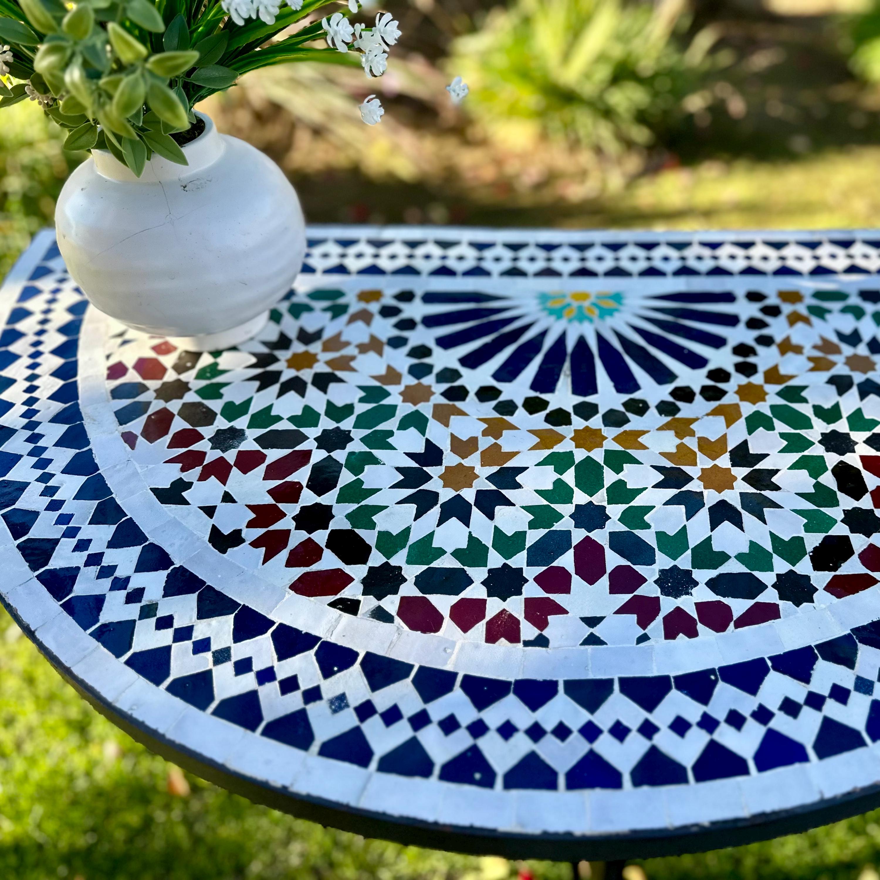 Zara Indoor/outdoor Authentic Moroccan Mosaic Zellige & Iron Side