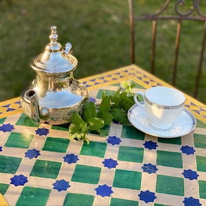 Authentic Moroccan Moorish Mosaic Zellige & Heavy Wrought Iron Table (Chairs Sold Separately)