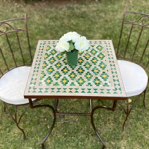 Moroccan Mosaic Zellige Heavy wrought  Iron  Bistro Set “Les Fleurs”Chairs are included