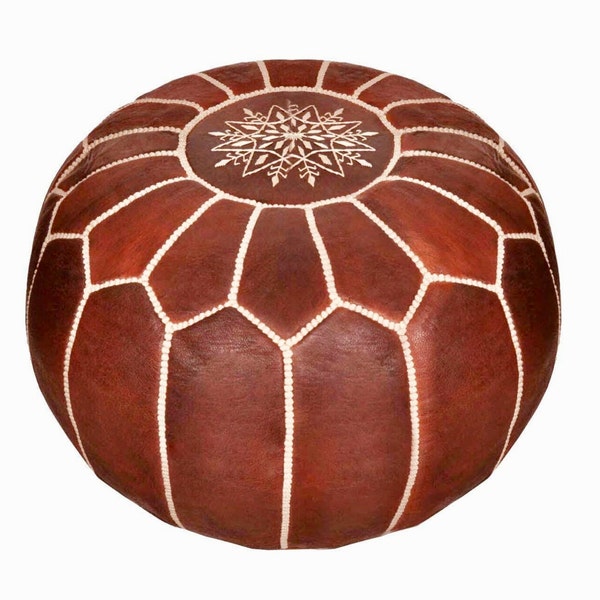 black friday Amira Top Grain Leather Ottoman/Pouf in Natural Brown or Dark Brown Fully Stuffed