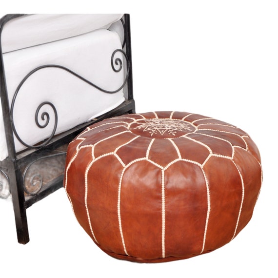 Black Friday Amira Top Grain Leather Ottoman pouf in Natural Brown