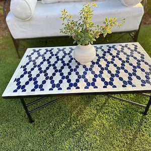 Zara Indoor/Outdoor Authentic Moroccan Mosaic Zellige & Iron Coffee Table