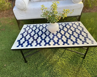 Zara Indoor/Outdoor Authentic Moroccan Mosaic Zellige & Iron Coffee Table