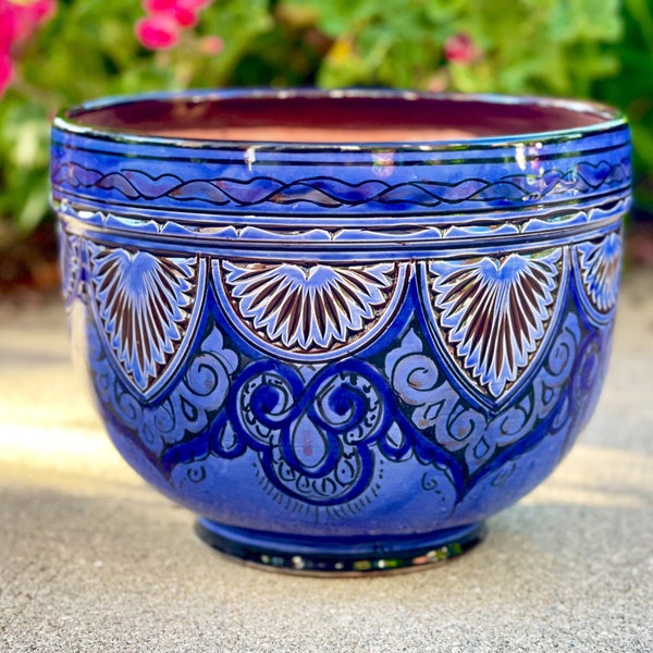 Handcrafted Mediterranean Planter: 10.5" Decorative Moroccan Ceramic