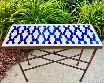 Zara Indoor/Outdoor Authentic Moroccan Mosaic Zellige Wrought Space Saving Mid Height Accent Table