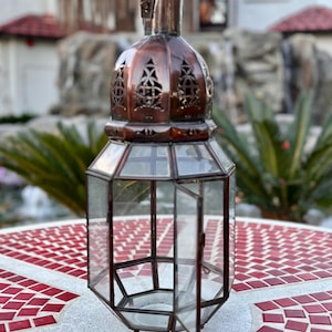 AMIRA Genuine Moroccan Glass Candle Table Lantern 8 inch (Morocco)