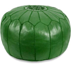 AMIRA Fully Stuffed Contemporary 100% Leather Ottoman Green (Morocco)