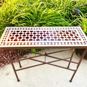 Zara Indoor/Outdoor Authentic Moroccan Mosaic Zellige Wrought Space Saving Mid Height Accent Table