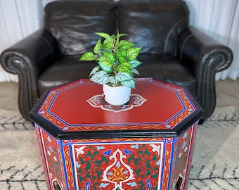 AMIRA Black / Multicolor Hand Painted Arabesque Wooden Coffe table/ Side Table by Mediterranean Imports