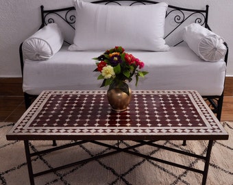 Zara Indoor/Outdoor Authentic Moroccan Mosaic Zellige & Iron Coffee Table