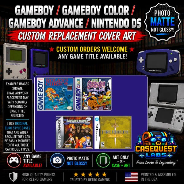 Gameboy, Gameboy Color, Gameboy Advance & Nintendo DS Replacement Cover Art (Photo Matte, NOT Glossy) – Euro Case + Artwork or Artwork Only