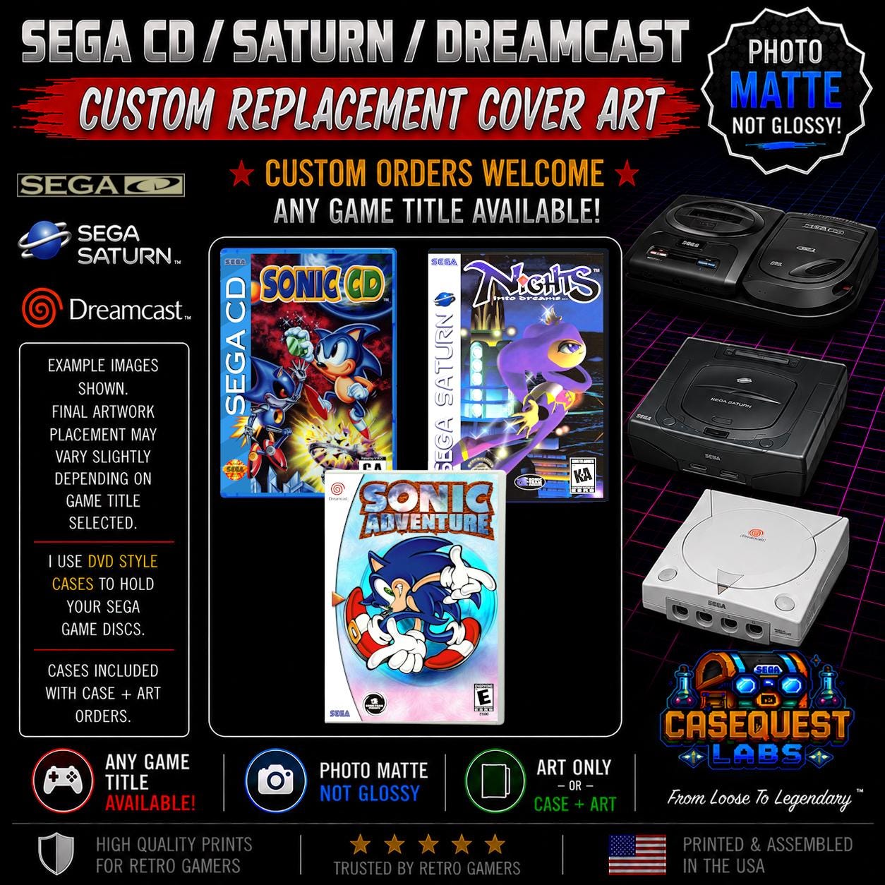 Sega Cd/saturn/dreamcast Replacement Cover Art (photo Matte, NOT
