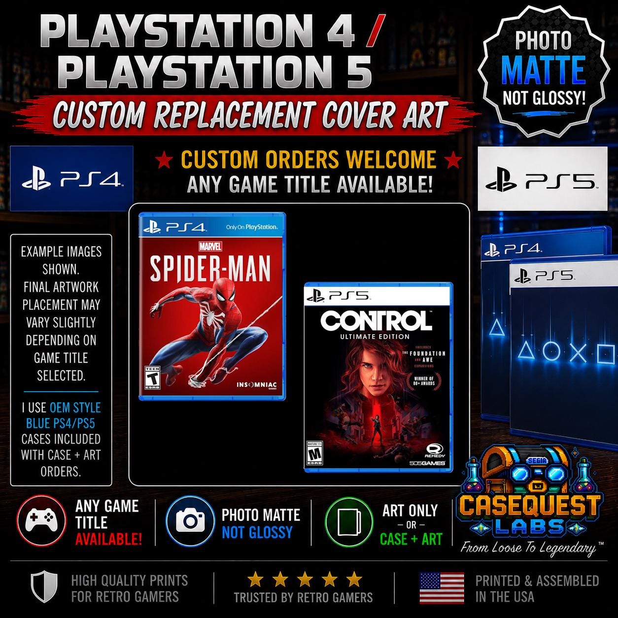 Playstation 4 or Playstation 5 Replacement Cover Art (photo Matte 