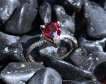 Garnet Stacker Ring, Sterling Silver, Handmade, Pear-Cut, Size 5.5