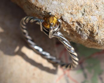 Mali Garnet Ring, Solitaire Twisted Wire Design, Sterling Silver, Handmade, Size 10