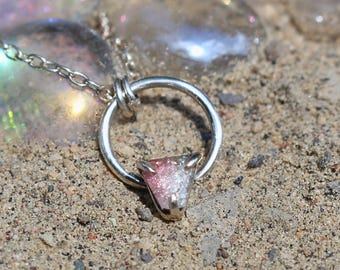 Rare Bicolor Paraiba Tourmaline Halo Pendant, Sterling Silver, Handmade