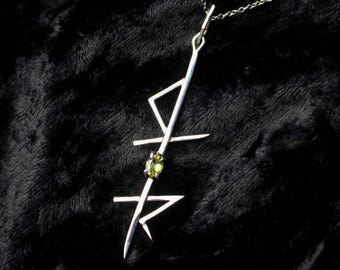 Nordic Rune Sterling Silver Pendant with Yellow Sapphire, Futuristic Rune Pendant, Handmade
