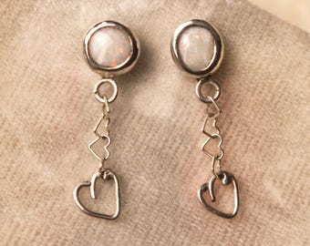 Australian Galaxy Opal Earrings with Heart Charms