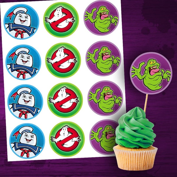 Ghostbusters Cupcake Topper Digital Printable - 2" Inch Circle Toppers for Birthday Party or Event - Digital Template