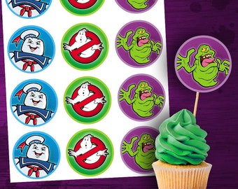 Ghostbusters Cupcake Toppers – Slimer & Stay Puft (Digital Printable)