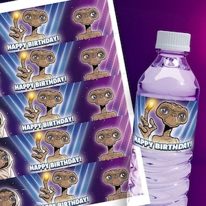 E.T. Digital Water Bottle Labels - 8&quot; x 2&quot; Extra Terrestrial Printable Birthday Party Labels - Color Digital Template