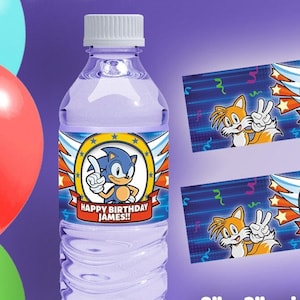 Étiquettes personnalisées Sonic pour bouteilles d'eau * NUMÉRIQUES * Imprimables personnalisées Sonic le hérisson étiquettes pour fête d'anniversaire ou événement