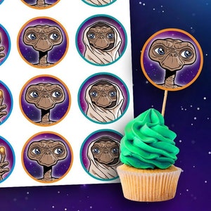 E.T. Cupcake Toppers Digital bedruckbar - 2 "Zoll ET the Extra Terrestrial Circle Topper für Geburtstagsfeier oder Event - Digitale Vorlage