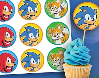 Sonic the Hedgehog Cupcake Topper Digital Printable - 2&quot; Inch Circle Toppers for Birthday Party or Event - Digital Template