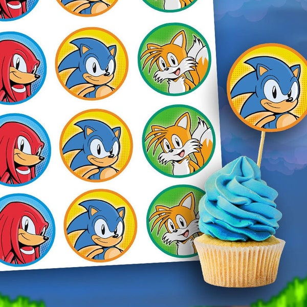 Sonic the Hedgehog Cupcake Topper Digital Printable - 2" Inch Circle Toppers for Birthday Party or Event - Digital Template