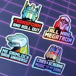 Transformers Holographic Sticker Set of 4 - Transformers Metallic Die Cut Decals for Laptop, Skateboard, Vehicle, and more!