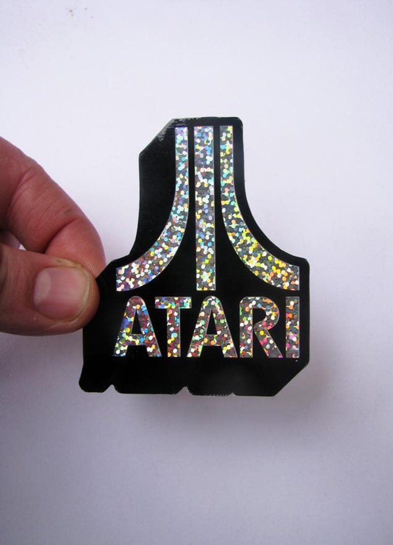 Atari 3ds Sticker ATARI Blocky Glitter Sticker - Shiny Glitter Vinyl Logo Decal for ...