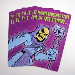 Skeletor Tarjetas de cumpleaños planas de 5 x 7 pulgadas, juego de 5 - Masters of the Universe - Tarjeta MOTU divertida de calidad profesional