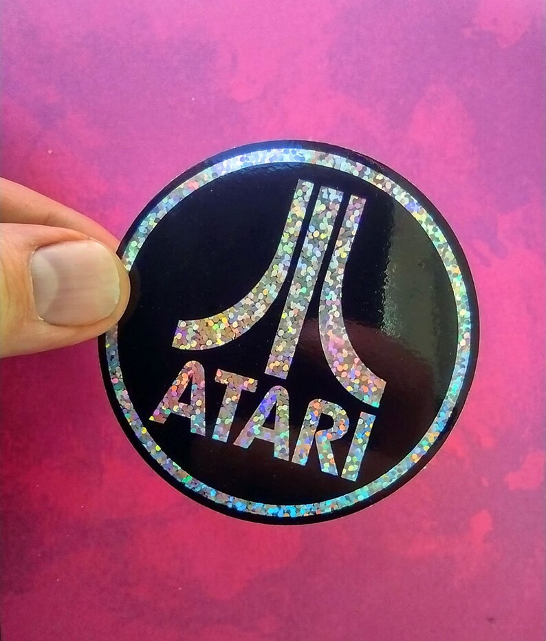 ATARI Glitter Sticker - Shiny Glitter Vinyl Logo Decal for Laptop ...