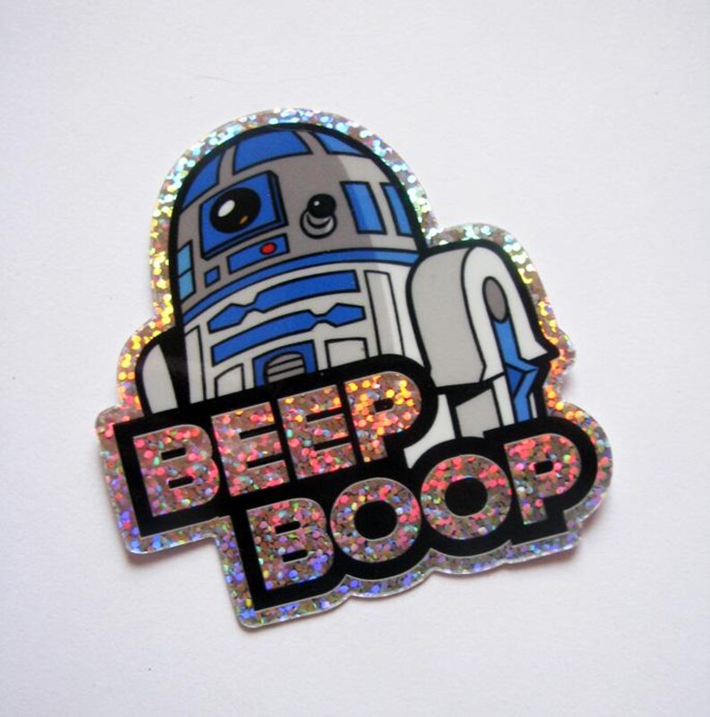 R2D2 Glitter Sticker 3" Die Cut Premium Star Wars R2-D2 Decal For Skateboard, Laptop, Car Window etc.