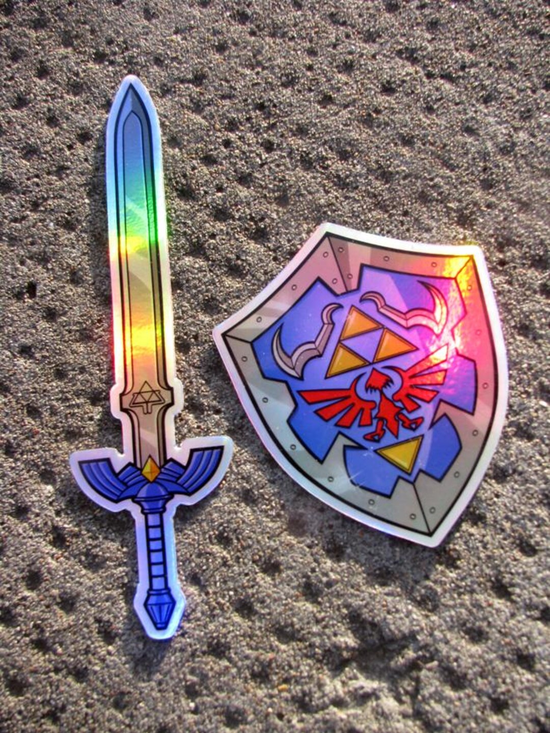 Hyrule Shield and Sword Holographic Sticker Set - Metallic Shiny Holo ...