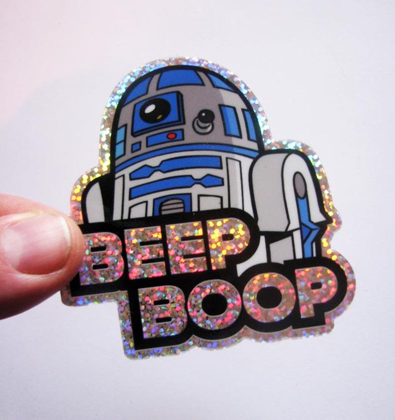 R2D2 Glitter Sticker 3" Die Cut Premium Star Wars R2-D2 Decal For Skateboard, Laptop, Car Window etc.