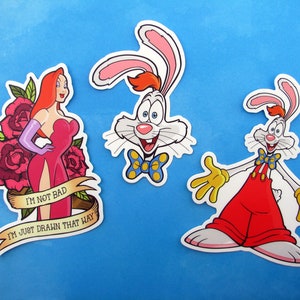 Set di adesivi in vinile Roger Rabbit: decalcomanie fustellate ispirate ai cartoni animati Roger Jessica Rabbit per laptop, skateboard, veicoli e molto altro!
