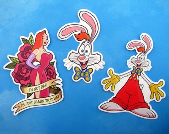 Roger Rabbit Vinyl Sticker Set - Roger Jessica Rabbit Cartoon Die Cut Decals for Laptop, Skateboard, Vehicle, and more!