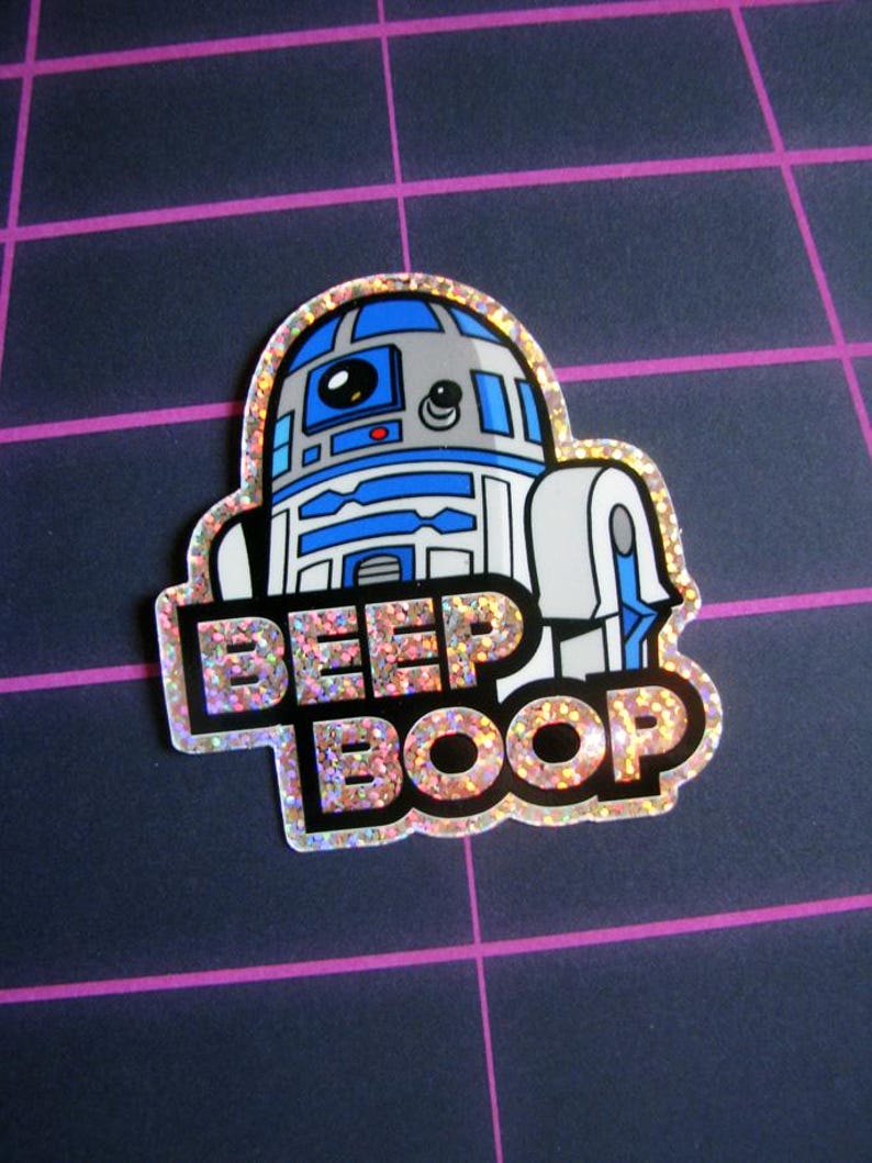 R2D2 Glitter Sticker 3" Die Cut Premium Star Wars R2-D2 Decal For Skateboard, Laptop, Car Window etc.