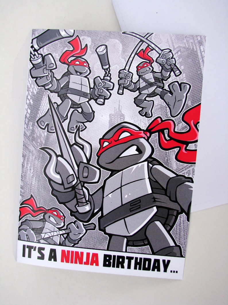 TMNT Birthday Card Ninja Turtles Retro Comic Black White | Etsy