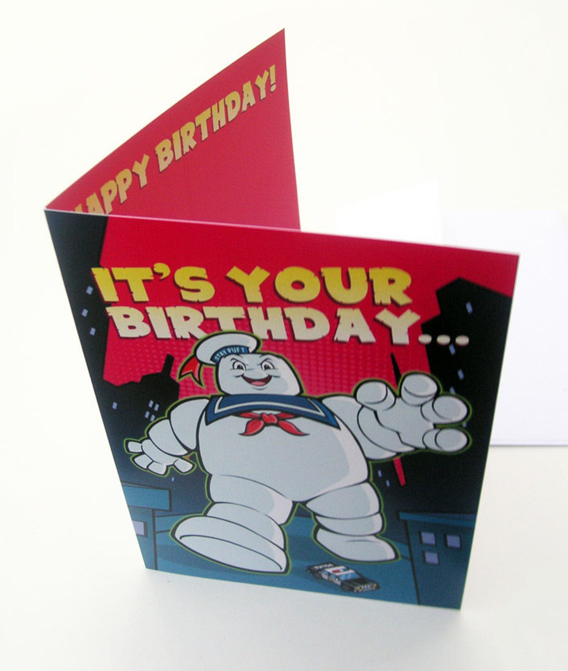 Ghostbusters Birthday Card featuring Slimer & Stay Puft | Etsy