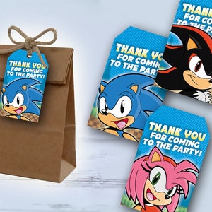 Étiquettes de remerciement Sonic VERSION 2 - impression numérique - ombre, Amy, Sonic le hérisson, pour fête d'anniversaire ou événement - modèle numérique