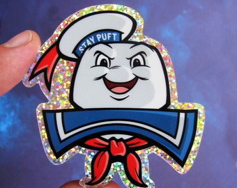 Bleib Puft Glitter Sticker Slimer Ghostbusters Bleib Puft Marshmallow Man Sparkle Aufkleber 7,5 cm