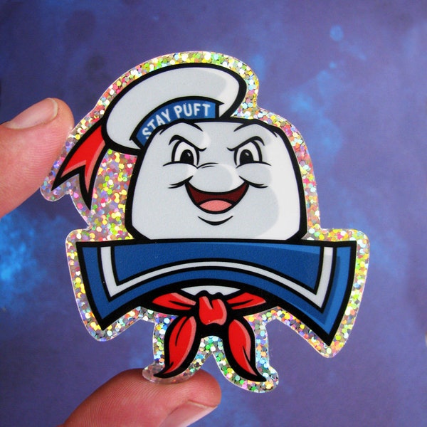 Stay Puft Glitter Sticker Slimer Ghostbusters Stay Puft Marshmallow Man Sparkle Decal 3"