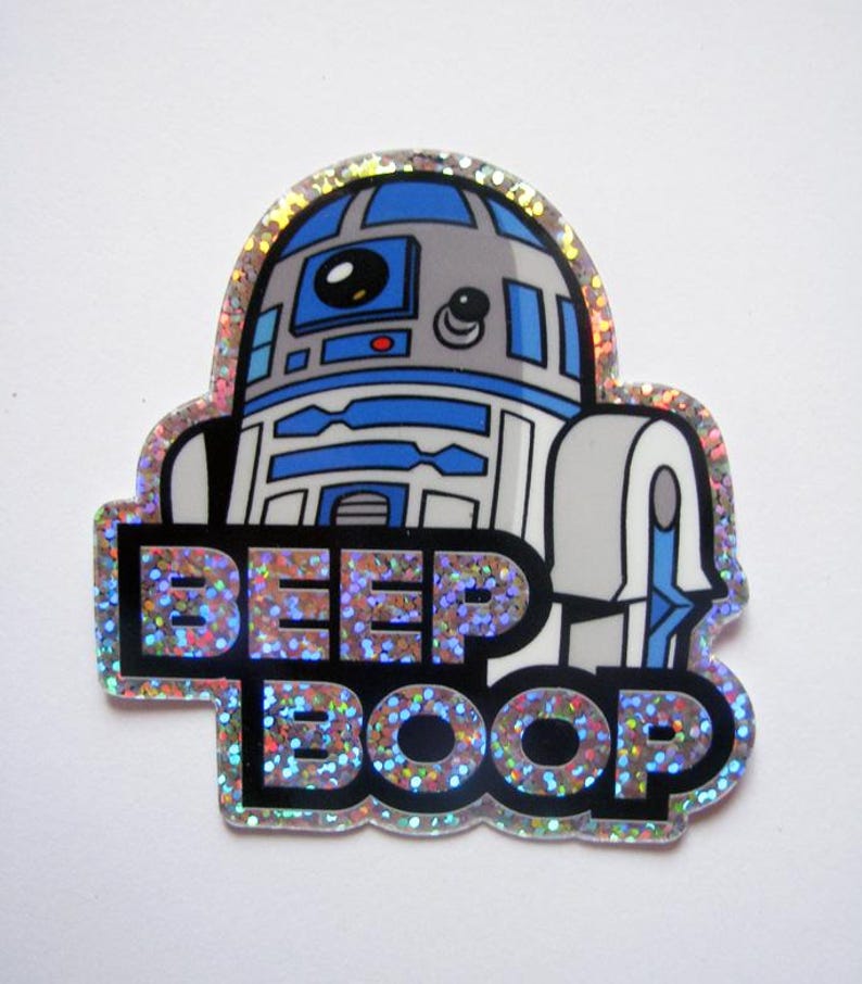 R2D2 Glitter Sticker 3" Die Cut Premium Star Wars R2-D2 Decal For Skateboard, Laptop, Car Window etc.