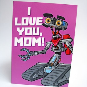 Carte Johnny Five pour la fête des mères - Carte de voeux de film sur un court-circuit de 5 x 7 po pour maman ** Expédié depuis le Canada **