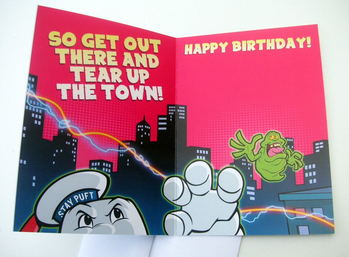 Ghostbusters Birthday Card featuring Slimer &amp; Stay Puft | Etsy