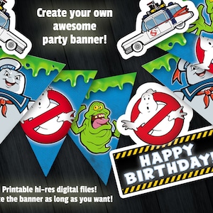 Banner de fiesta de los Cazafantasmas - Imprimible digitalmente - Banderas para fiestas de cumpleaños o eventos - Fiestas para adultos o niños - Plantilla digital, Stay Puft & Slimer