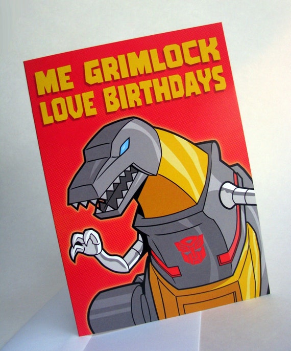 Transformers Birthday Card - Grimlock Funny Greeting Card 5" x 7" with Bumblebee Starscream